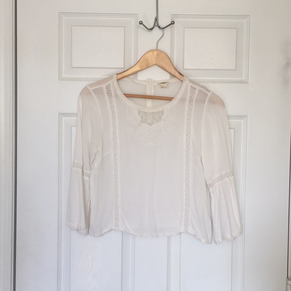 White, Bell-sleeved Cropped Top